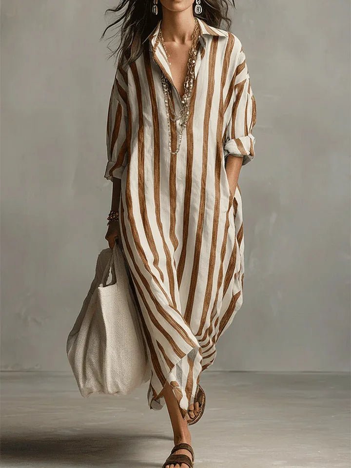 Women’s Striped Maxi Dress Lightweight Linen Style 6