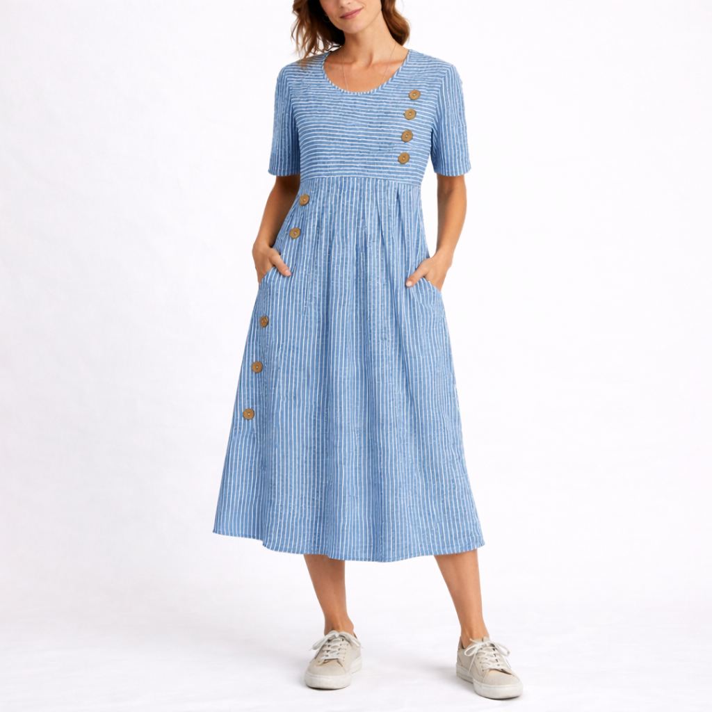Women’s Striped Midi Dress Lightweight Summer Style 0