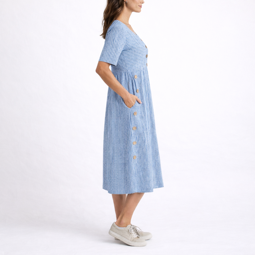 Women’s Striped Midi Dress Lightweight Summer Style 1