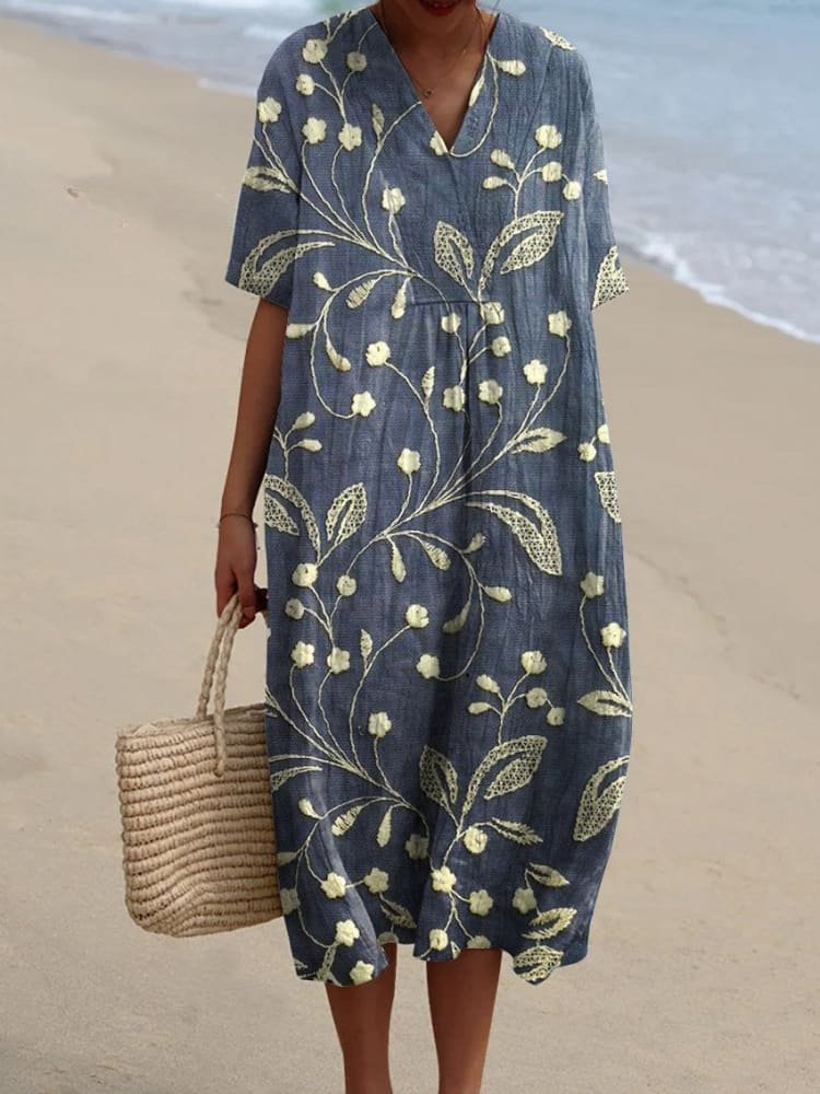 Women’s Striped Midi Dress Relaxed Boho V-Neck Summer Style 2