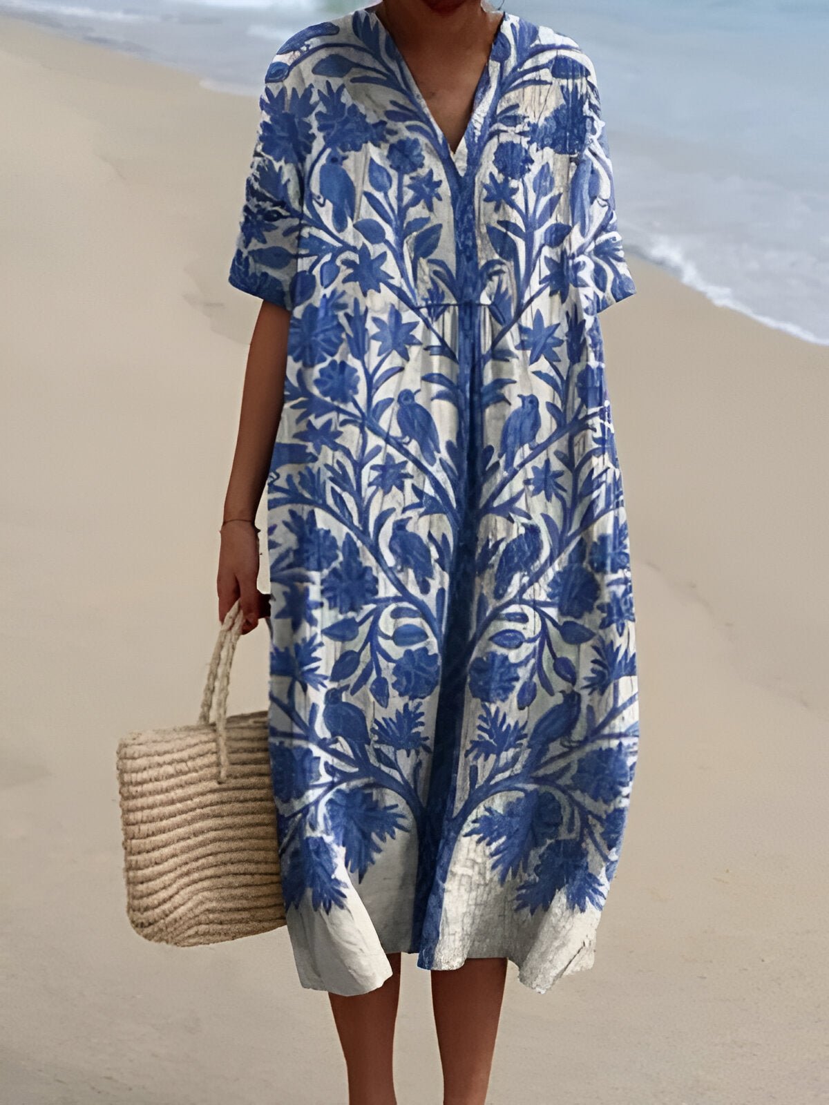 Women’s Striped Midi Dress Relaxed Boho V-Neck Summer Style 3