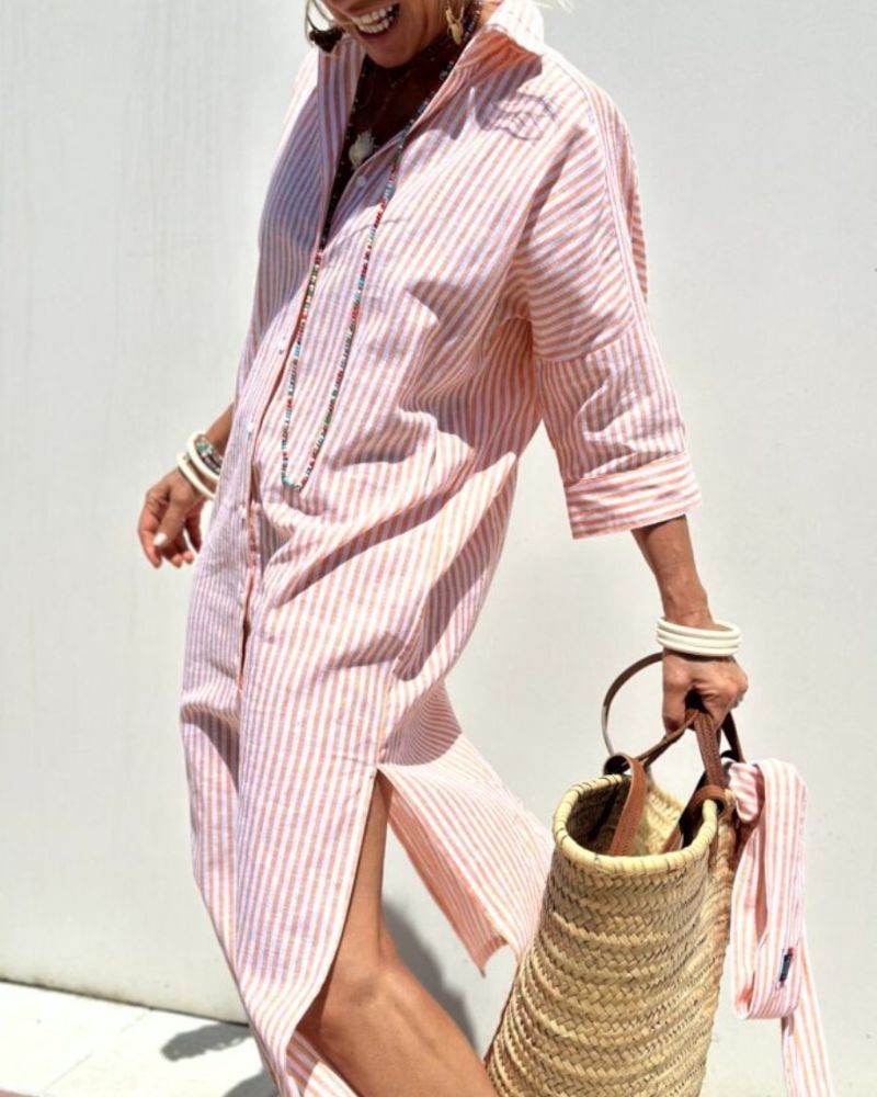 Women’s Striped Shirt Dress Classic Summer Style 1