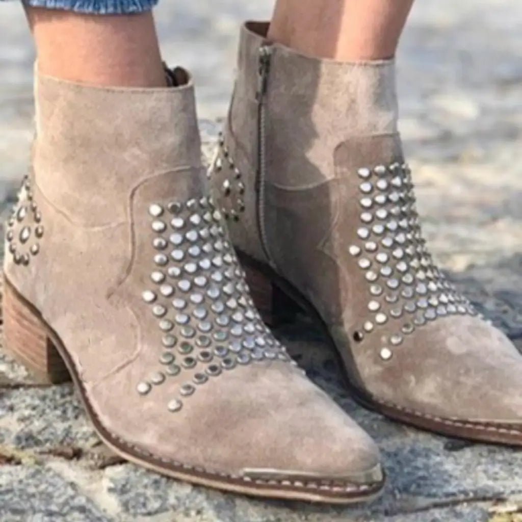 Women’s Studded Ankle Boots Pointed Toe Chunky Heel 1