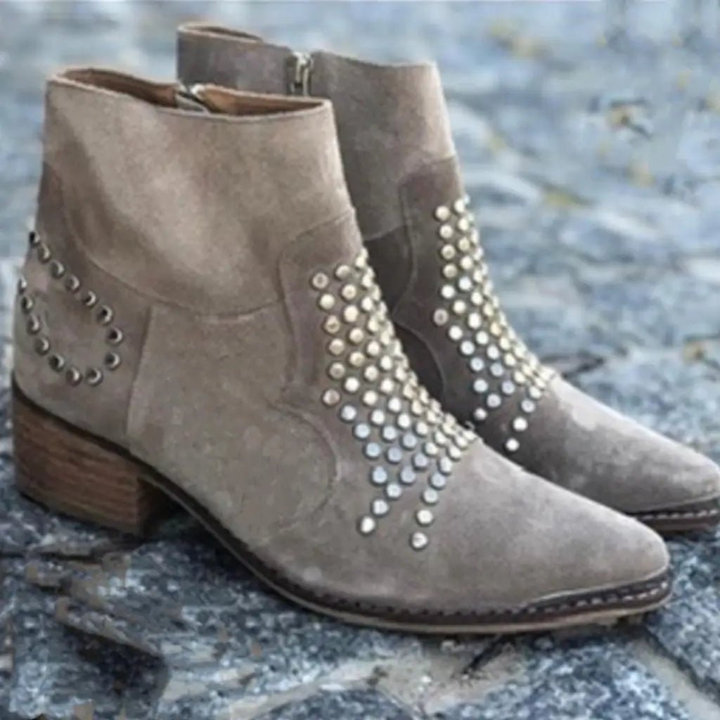 Women’s Studded Ankle Boots Pointed Toe Chunky Heel 2