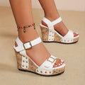Women’s Studded Wedge Sandals Adjustable Buckle Design 0