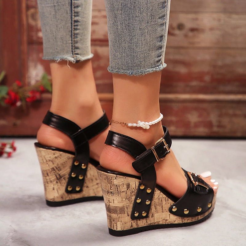 Women’s Studded Wedge Sandals Adjustable Buckle Design 4