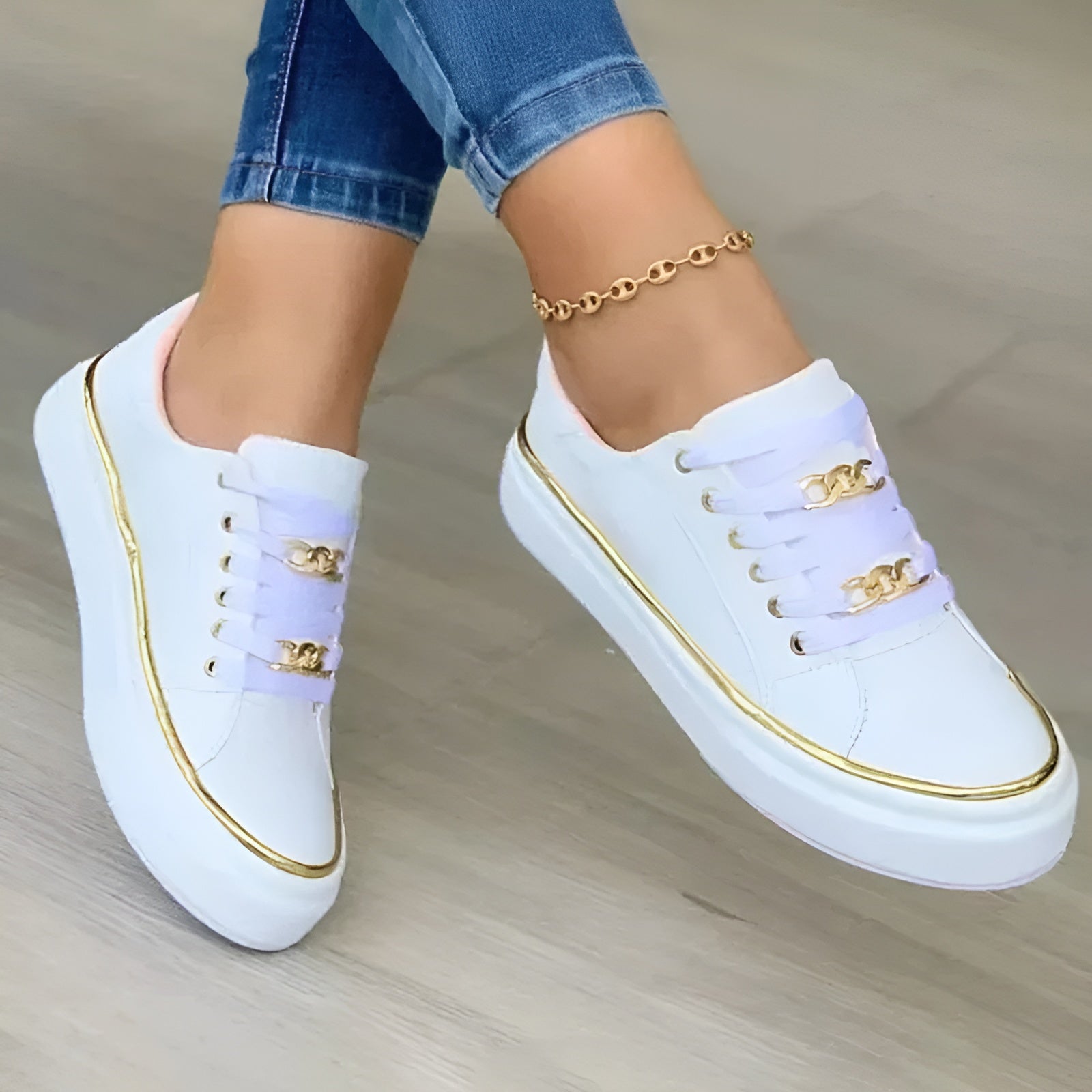 Women’s Stylish Sneakers Chic Design with Golden Accents 0