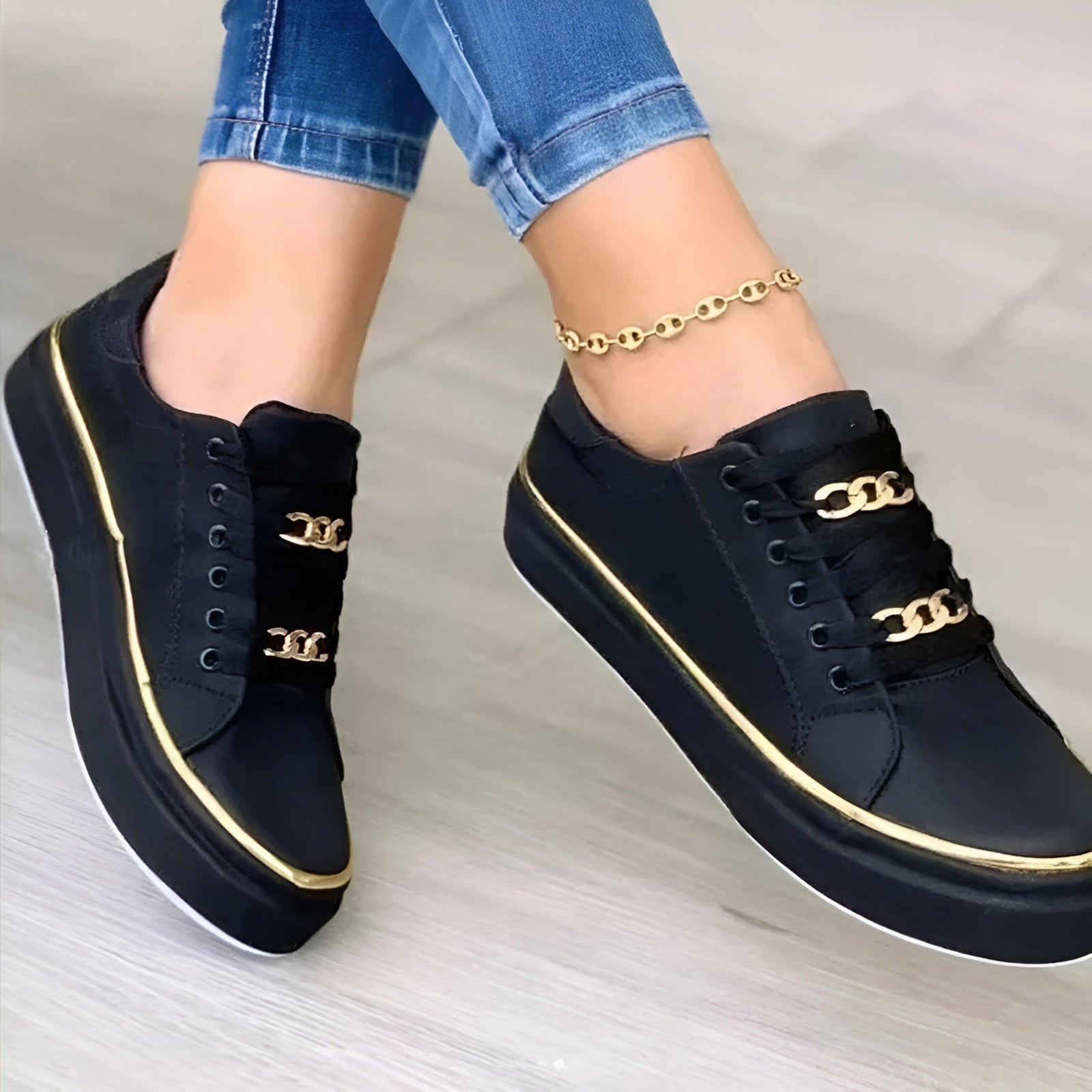 Women’s Stylish Sneakers Chic Design with Golden Accents 2