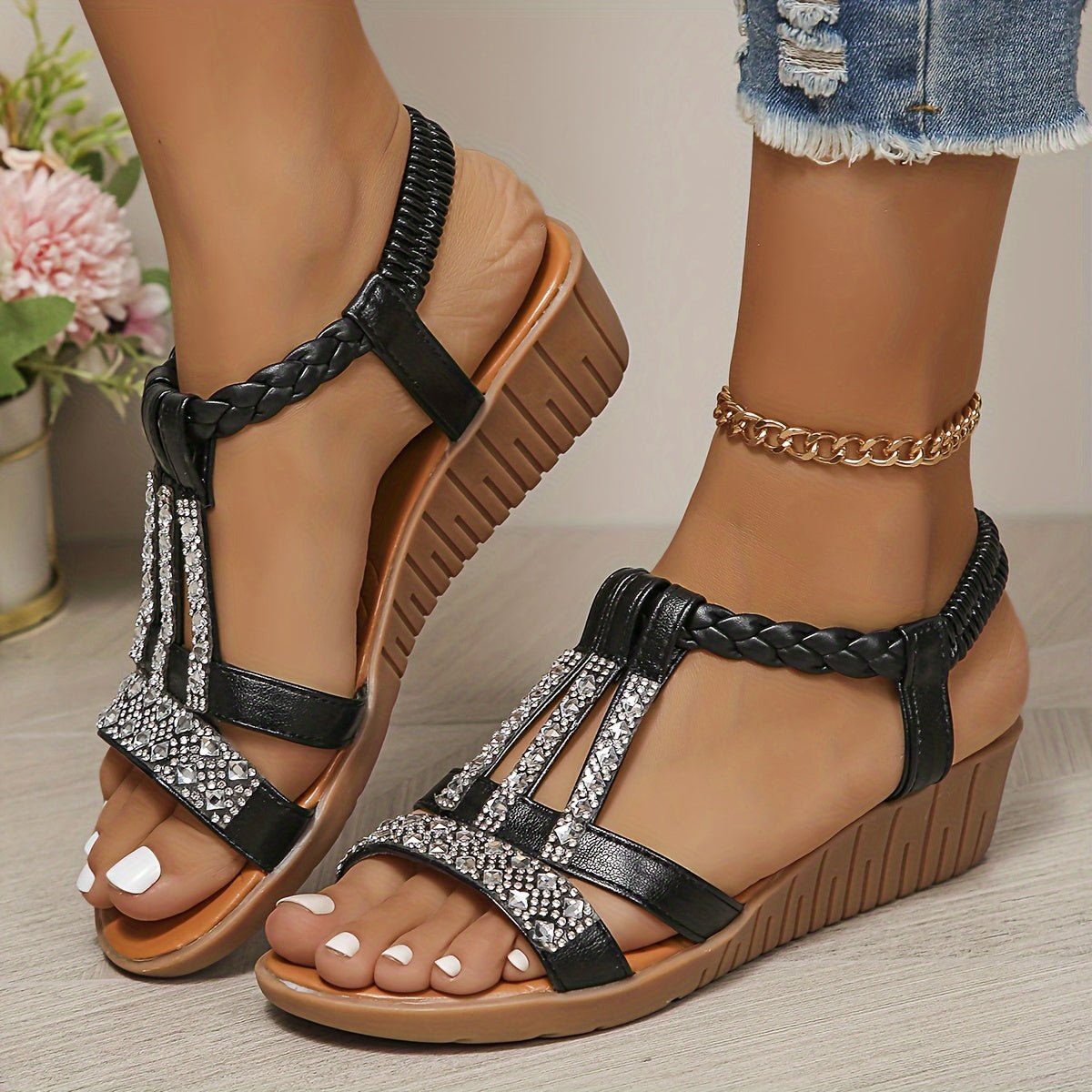 Women’s T-Strap Wedge Sandals Elegant Design 9