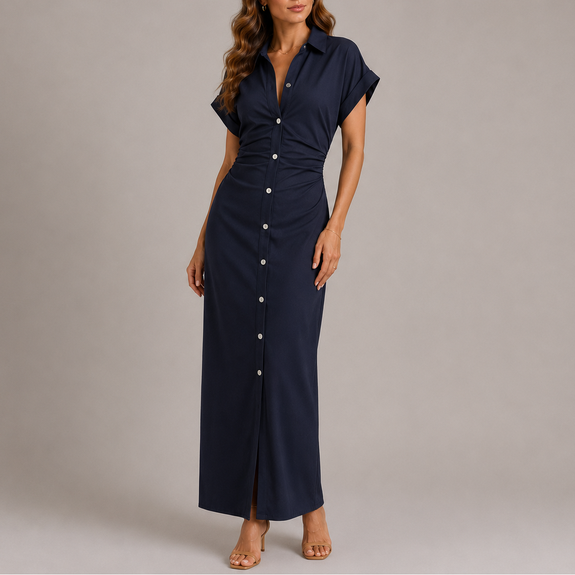 Women’s Tailored Denim Midi Dress with Side Zip Closure 0