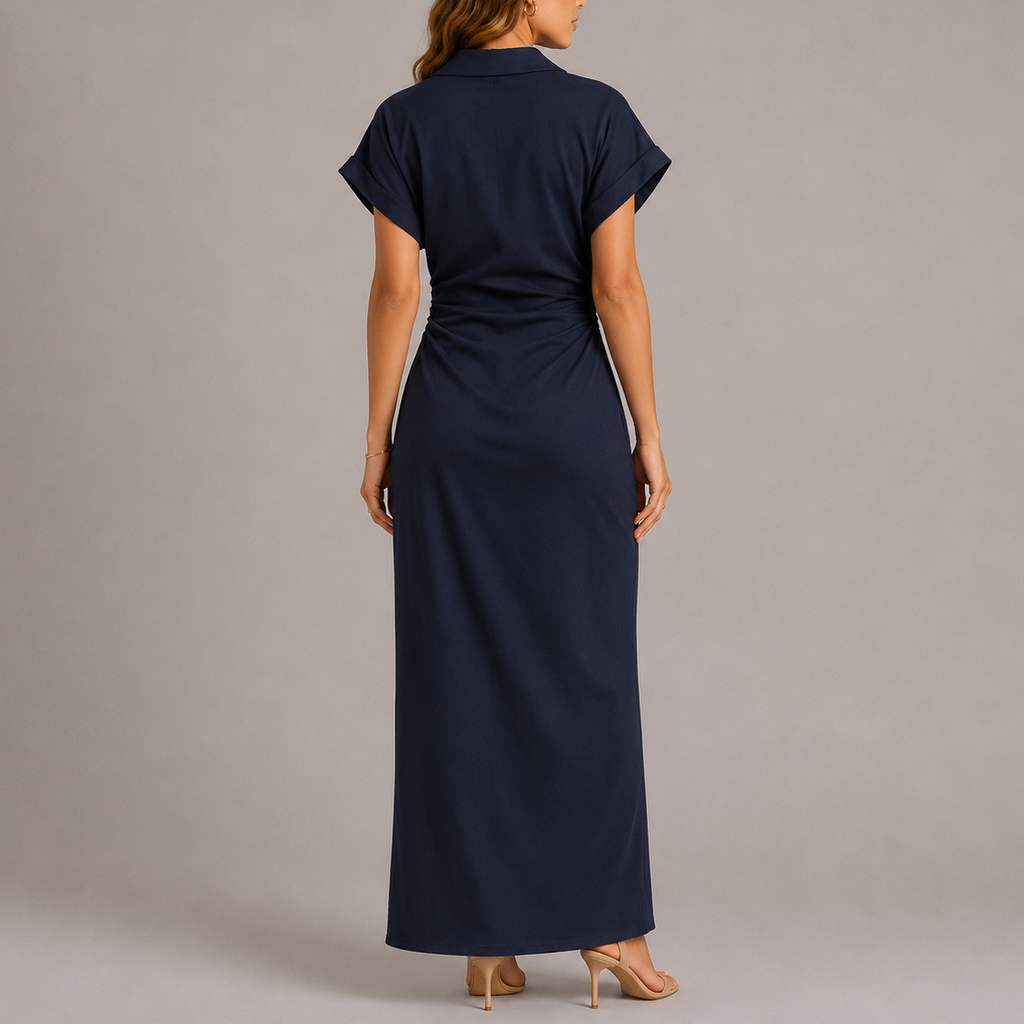 Women’s Tailored Denim Midi Dress with Side Zip Closure 1