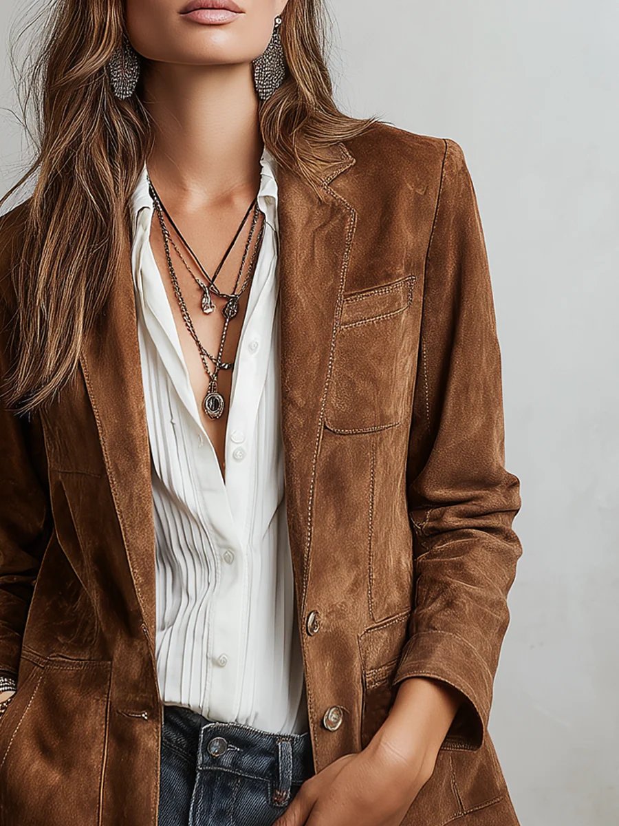 Women’s Tailored Faux Suede Blazer Classic Style 0