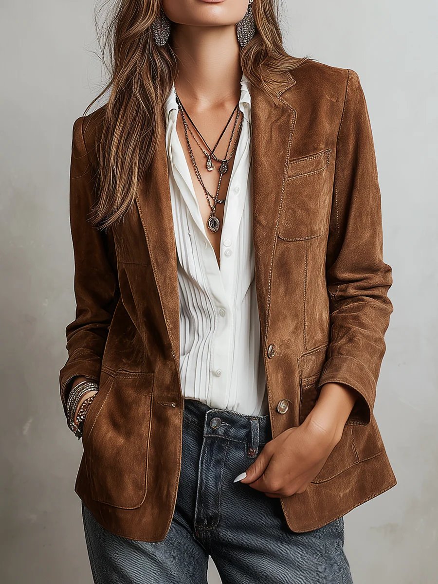 Women’s Tailored Faux Suede Blazer Classic Style 1