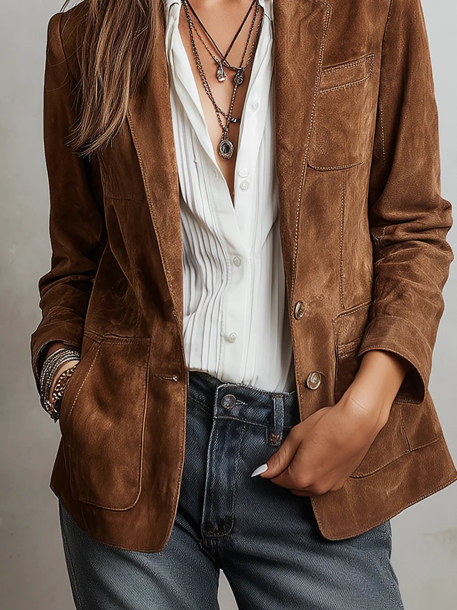 Women’s Tailored Faux Suede Blazer Classic Style 4