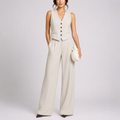 Women’s Tailored Jumpsuit Set Sleek Sleeveless Waistcoat and Wide-Leg Trousers 0