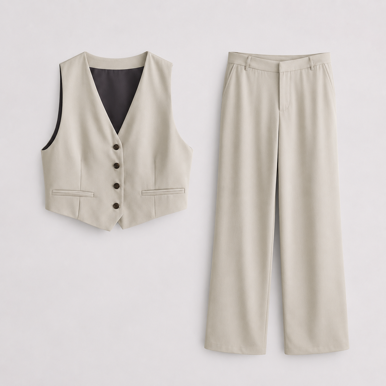 Women’s Tailored Jumpsuit Set Sleek Sleeveless Waistcoat and Wide-Leg Trousers 1