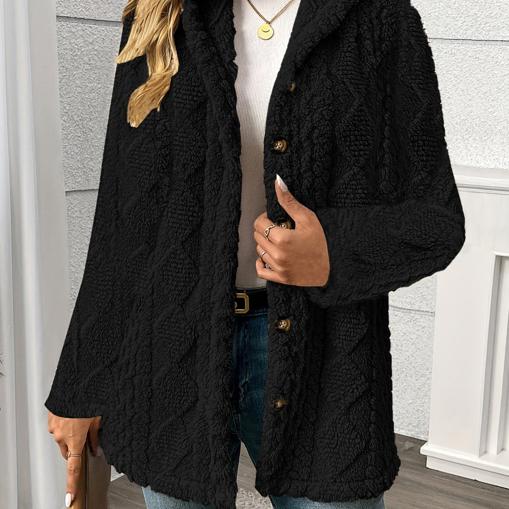 Women’s Textured Button-Front Coat Relaxed Fit Classic Winter Style 0