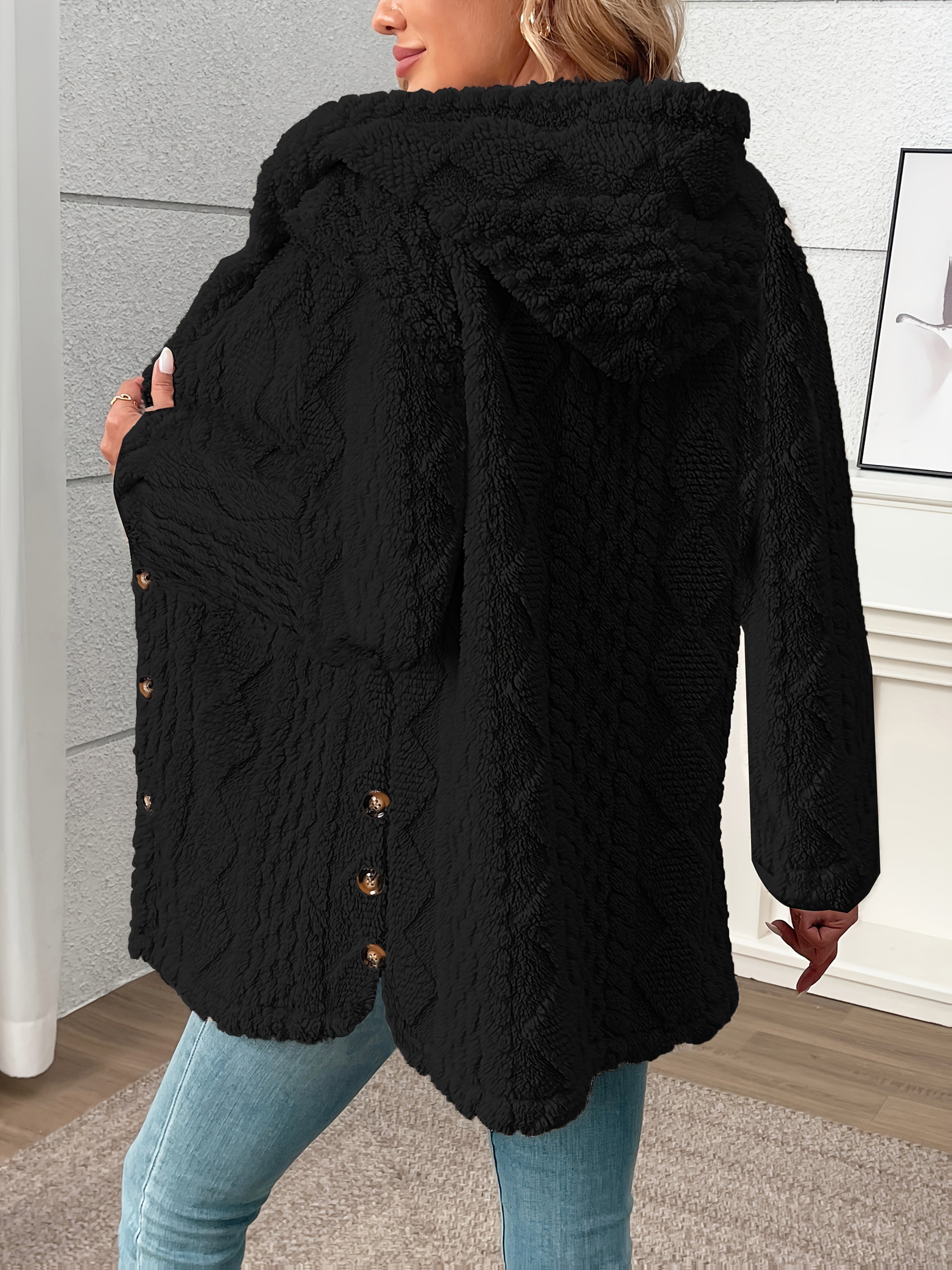 Women’s Textured Button-Front Coat Relaxed Fit Classic Winter Style 1