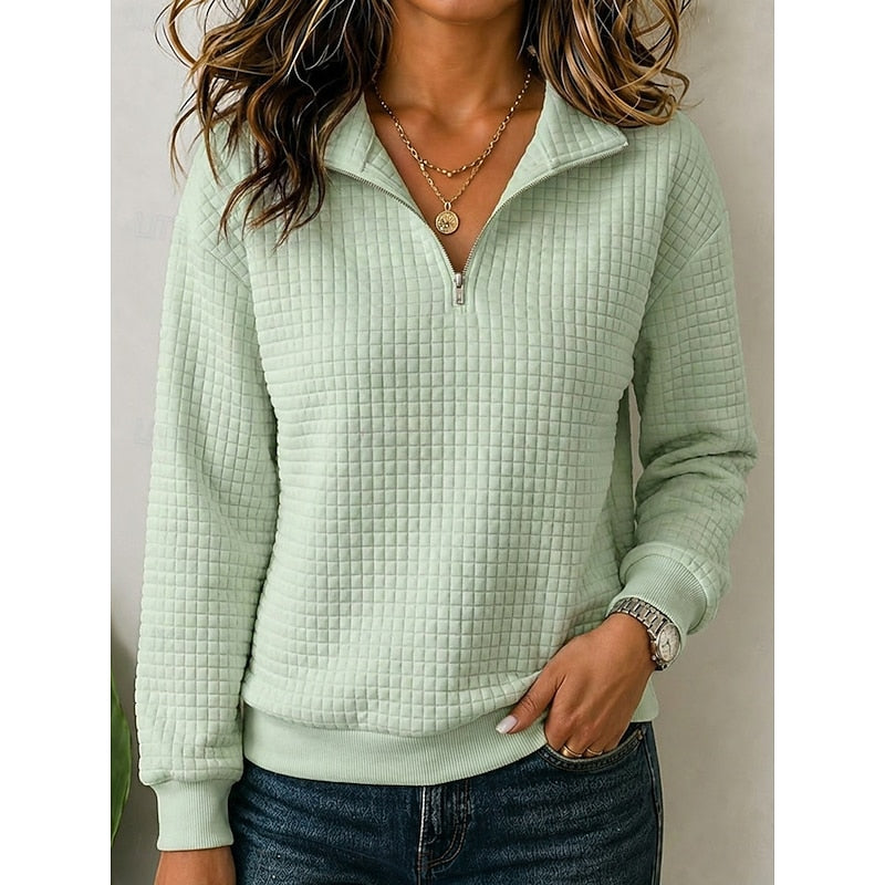 Women’s Textured Quarter-Zip Pullover with Stand Collar 0