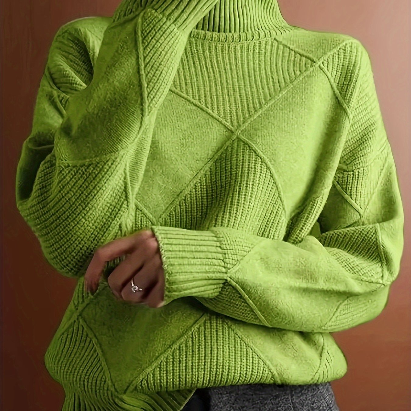 Women’s Textured Turtleneck Sweater Relaxed Fit Warmth 0