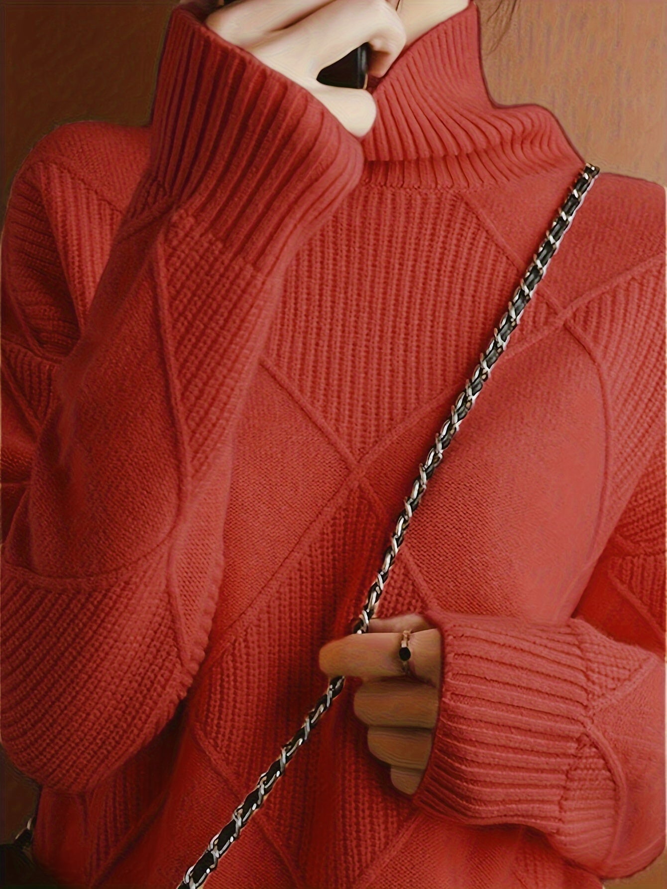Women’s Textured Turtleneck Sweater Relaxed Fit Warmth 8