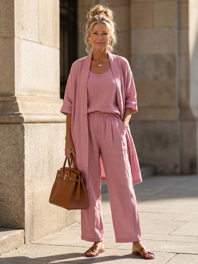 Women’s Three Piece Relaxed Top and Wide Leg Pant Set 0