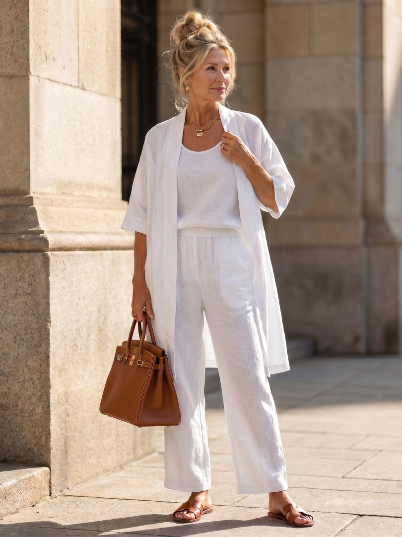 Women’s Three Piece Relaxed Top and Wide Leg Pant Set 11