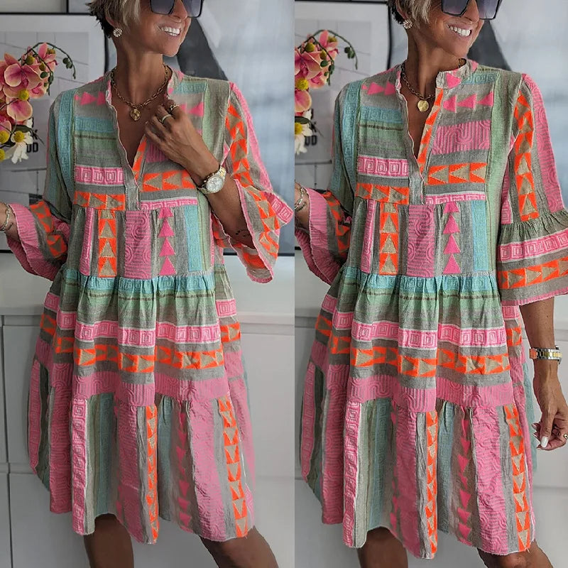 Women’s Tiered A-Line Mini Dress Flattering V-Neck Summer Style 4