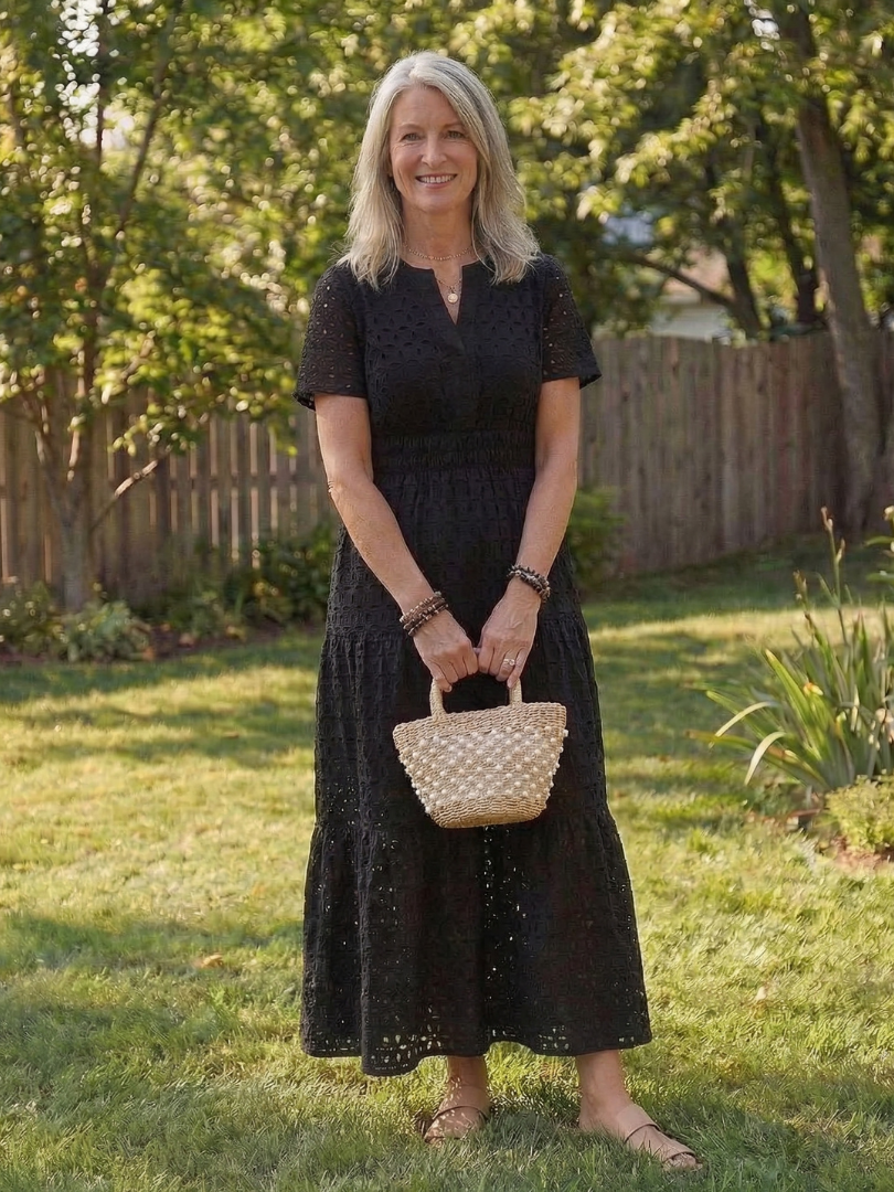 Women’s Tiered Midi Dress Short Sleeve Eyelet Design for Summer 4
