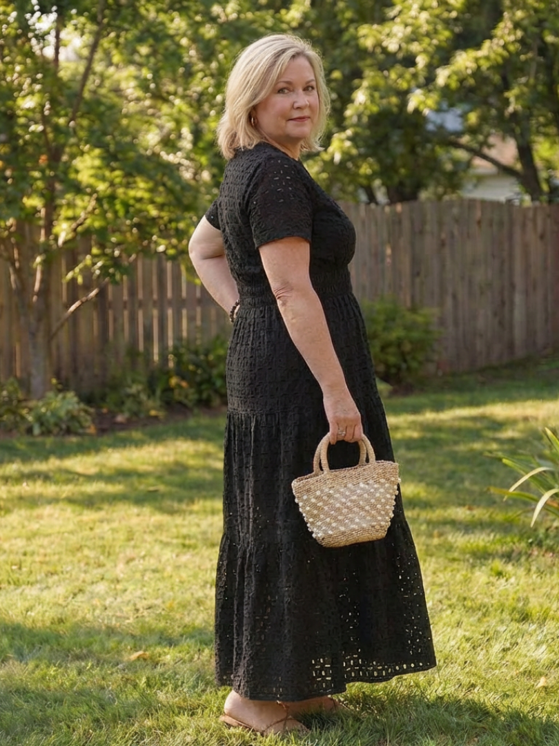Women’s Tiered Midi Dress Short Sleeve Eyelet Design for Summer 5