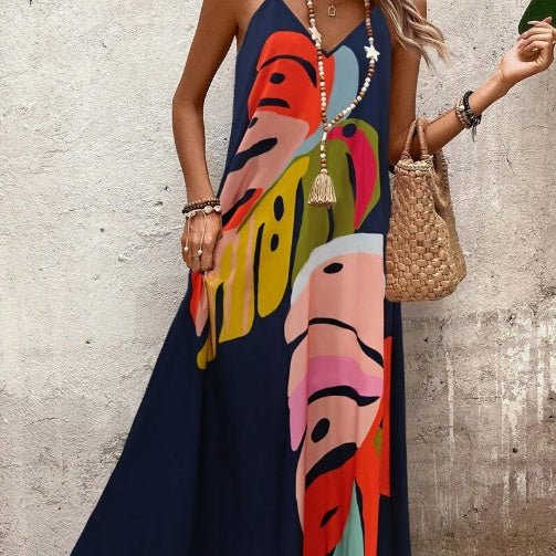 Women’s Tropical Maxi Dress Vibrant Leaf Print Summer Style 1