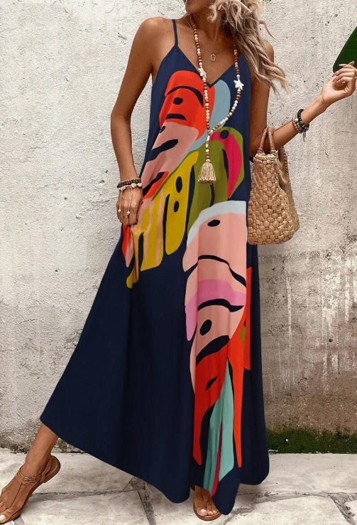 Women’s Tropical Maxi Dress Vibrant Leaf Print Summer Style 2