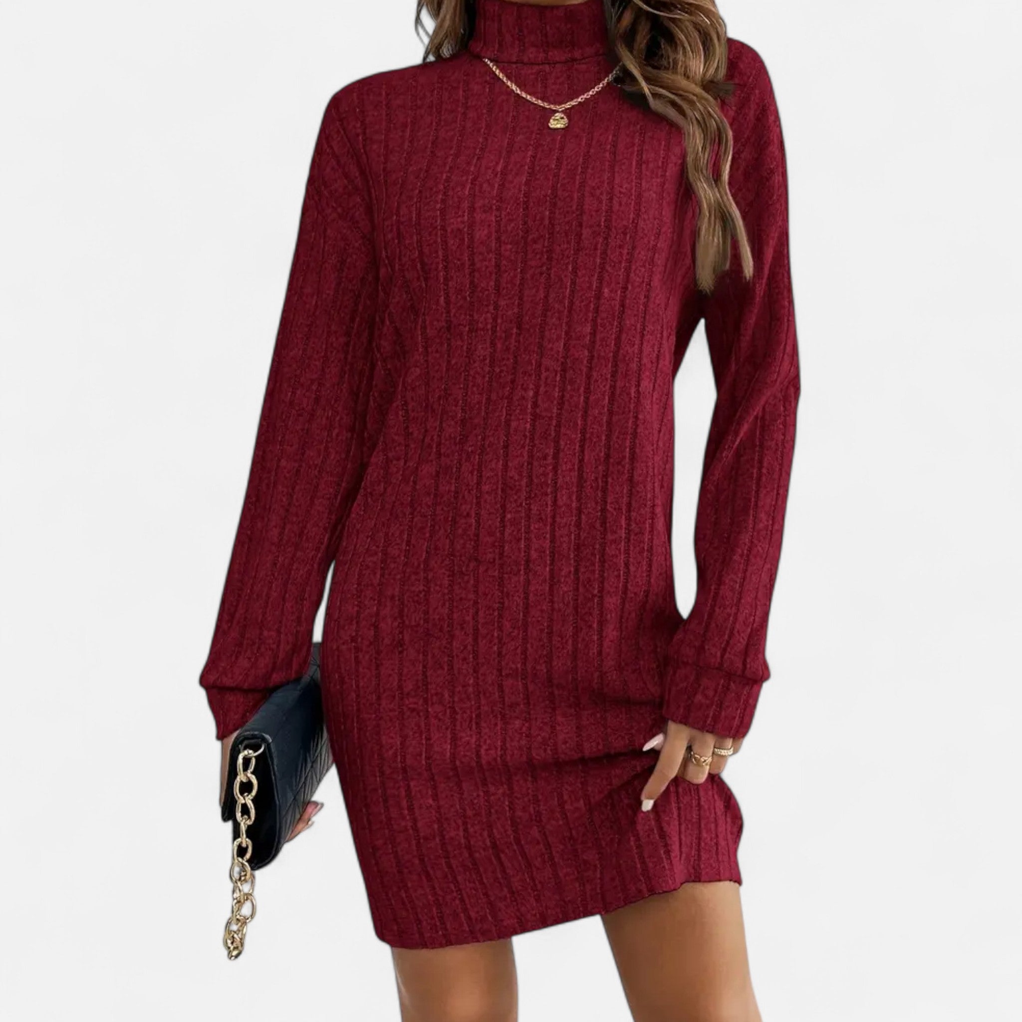 Women’s Turtleneck Knit Dress Textured Design for Seasonal Elegance 0