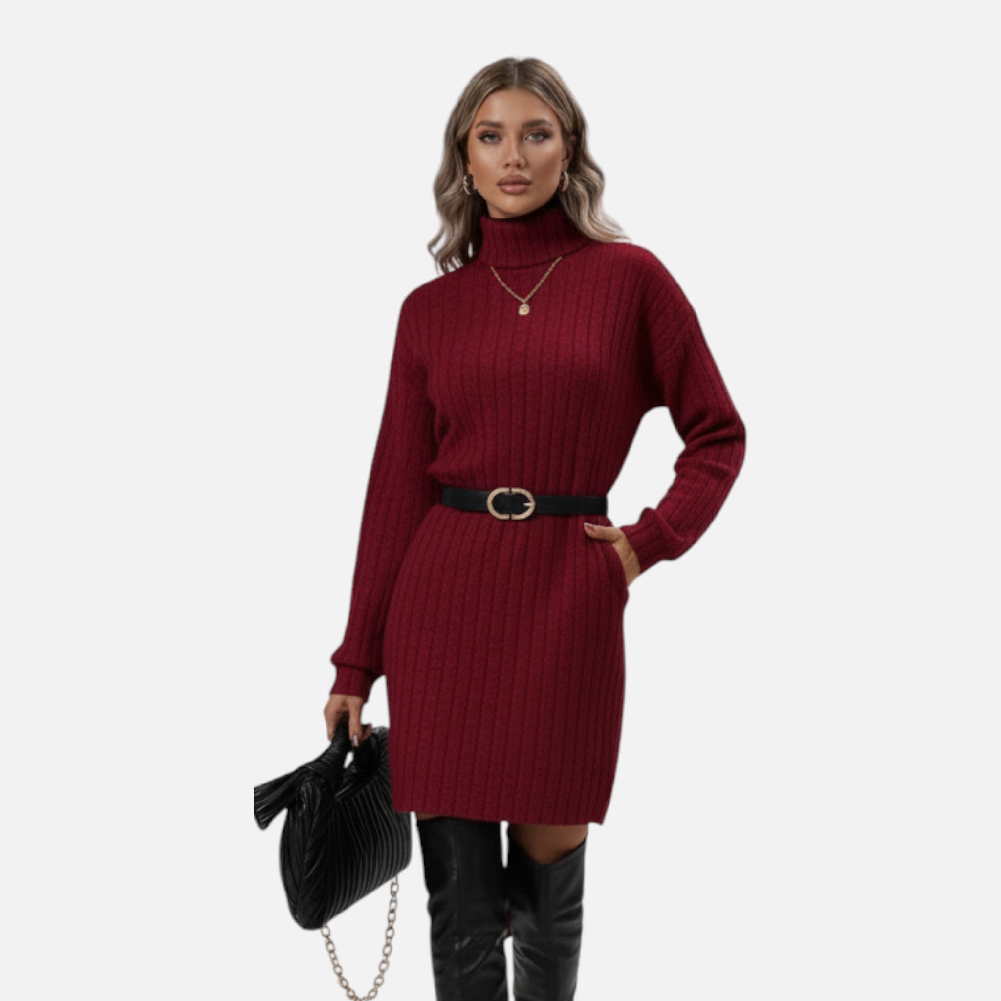 Women’s Turtleneck Knit Dress Textured Design for Seasonal Elegance 1
