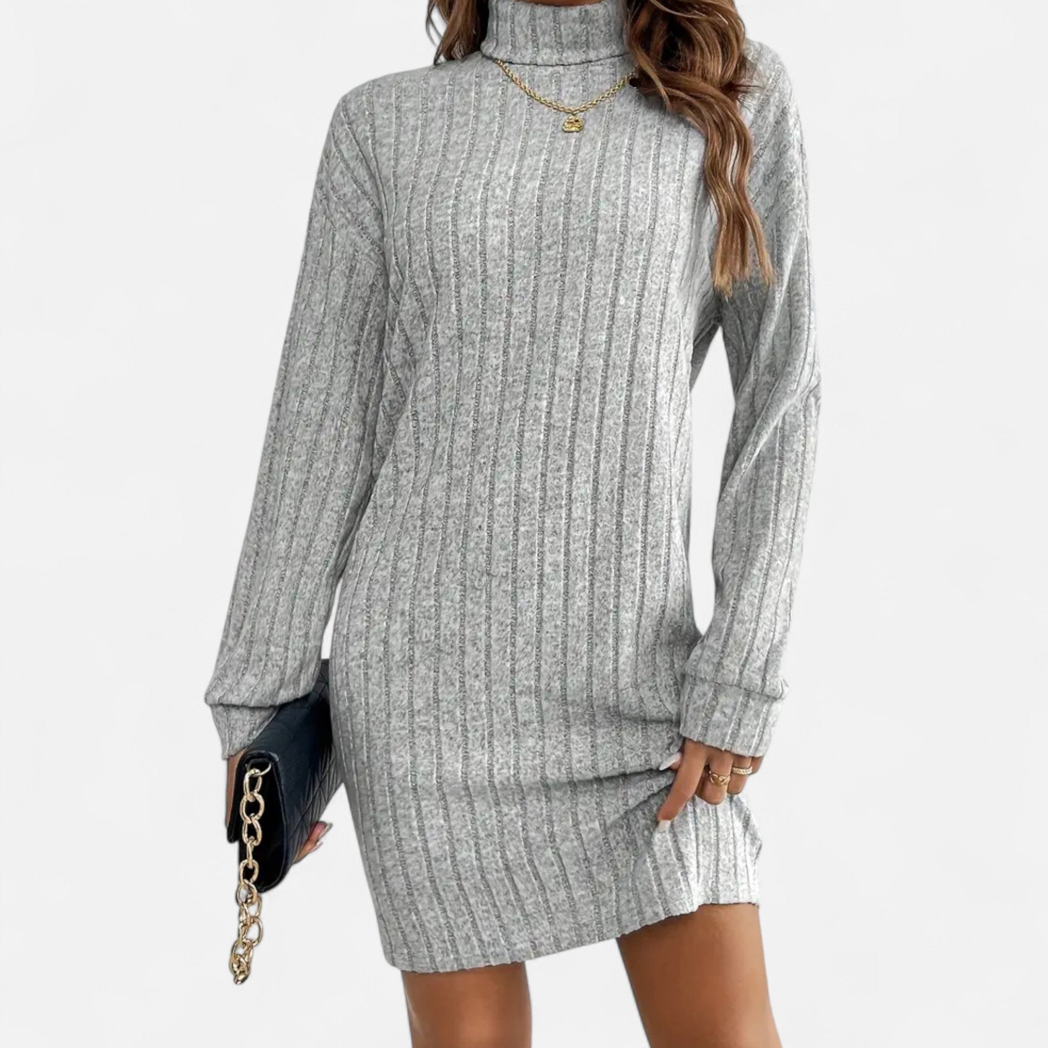 Women’s Turtleneck Knit Dress Textured Design for Seasonal Elegance 3