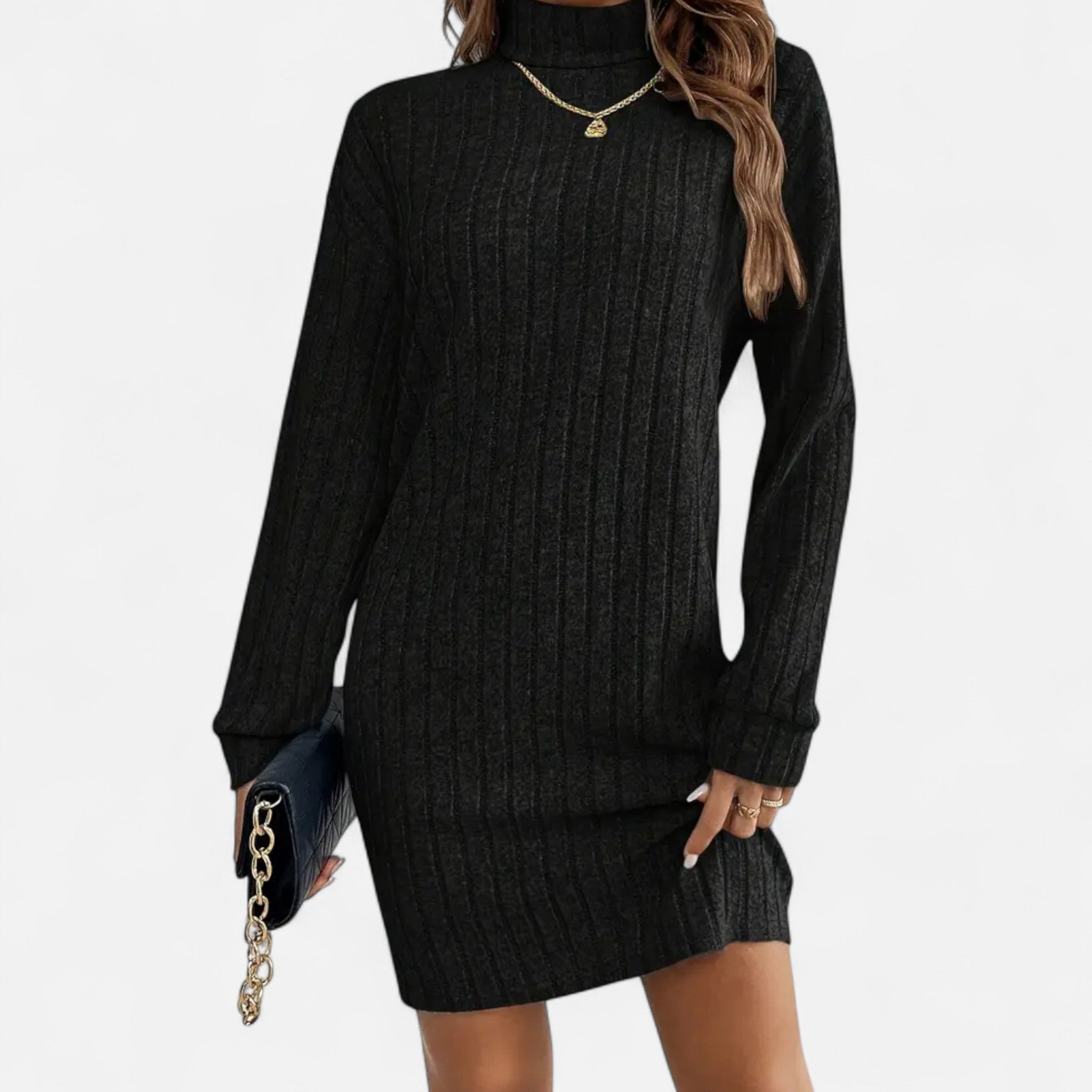 Women’s Turtleneck Knit Dress Textured Design for Seasonal Elegance 4