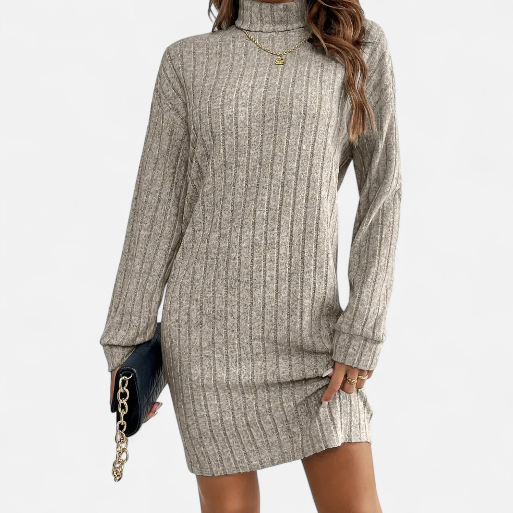 Women’s Turtleneck Knit Dress Textured Design for Seasonal Elegance 5