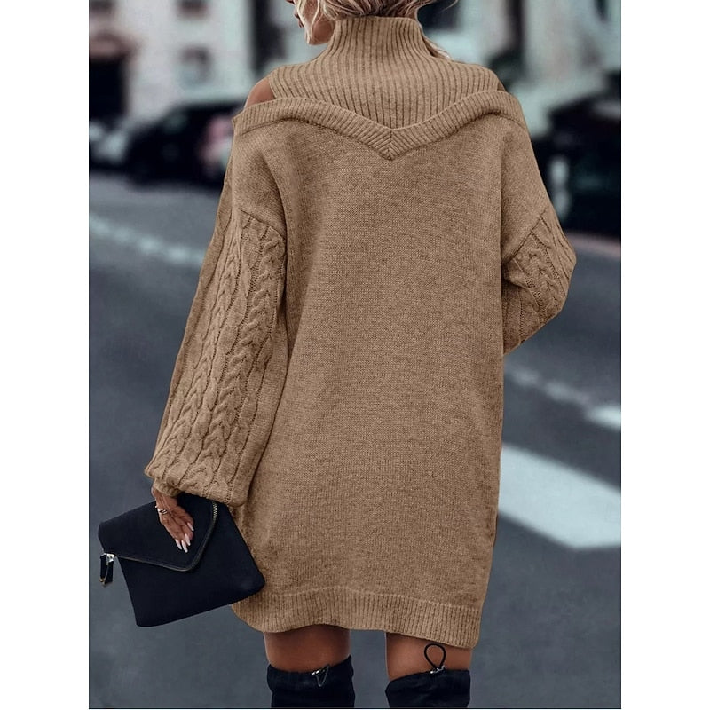 Women’s Turtleneck Sweater Dress with Cold-Shoulder Detail 4