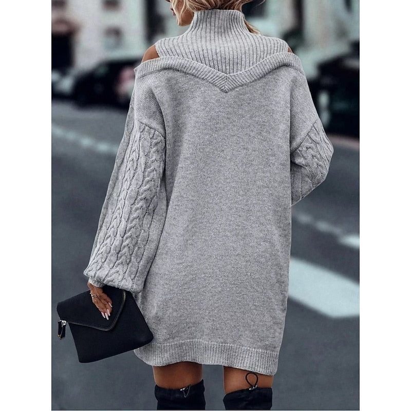 Women’s Turtleneck Sweater Dress with Cold-Shoulder Detail 7