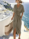 Women’s Twist Front Midi Dress Elegant Wrap Silhouette 0