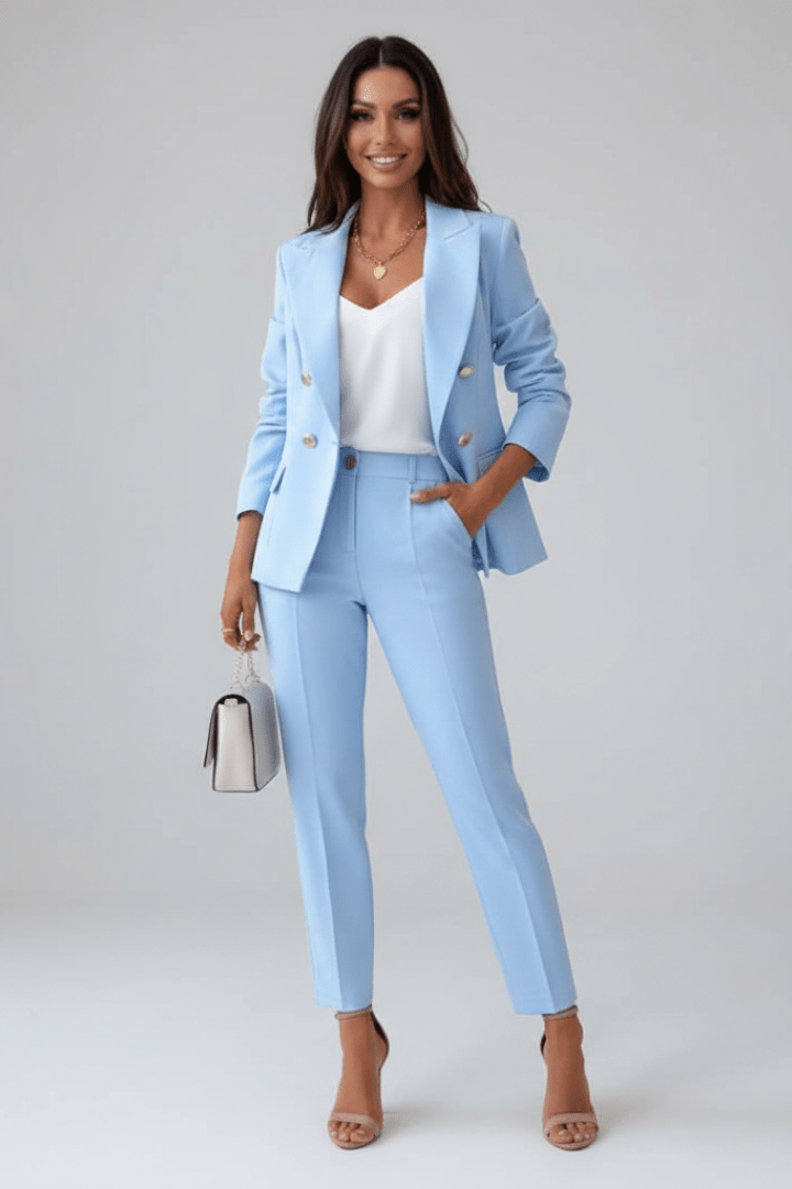 Women’s Two-Piece Pant Suit Classic Notched Lapel Straight Leg Design 0