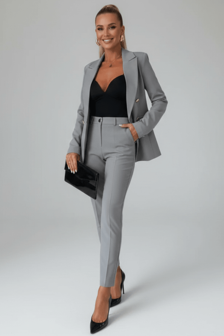 Women’s Two-Piece Pant Suit Classic Notched Lapel Straight Leg Design 11