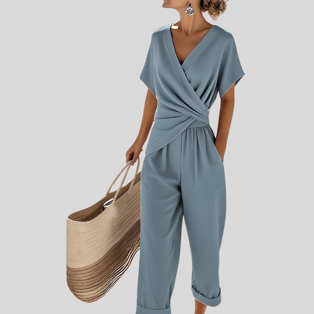 Women’s Two-Piece Set Draped Bow Top Wide-Leg Pants 1