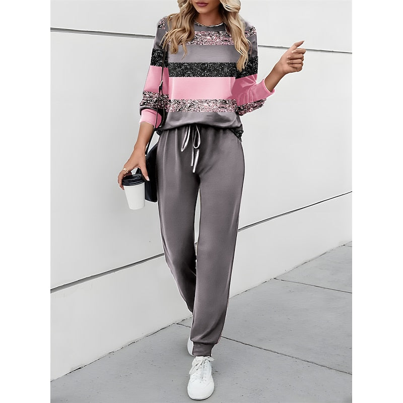 Women’s Two-Piece Set Relaxed Fit Color Block Design 0