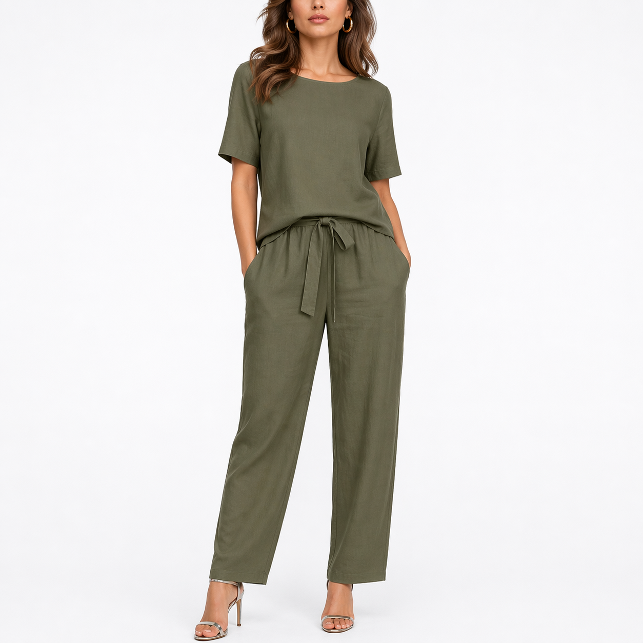 Women’s Two-Piece Set Short-Sleeve Top and Trousers Comfortable Fit 0