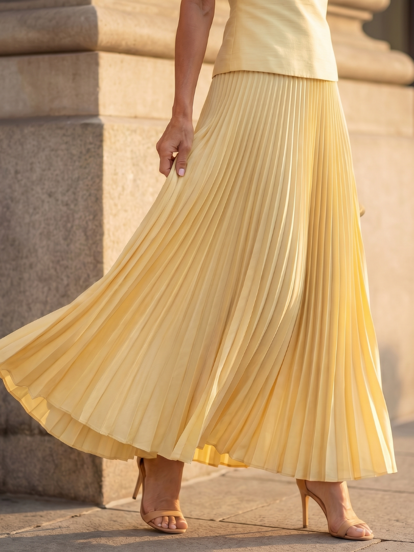 Women’s Two-Piece Set Structured Bodice with Pleated Full-Length Skirt 2