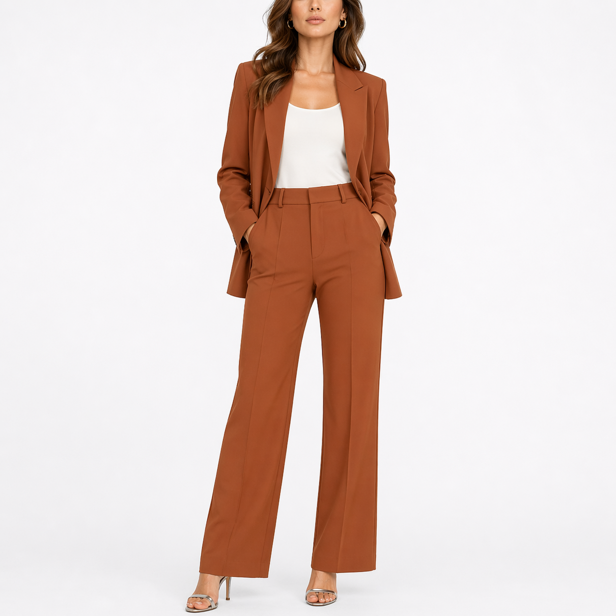 Women’s Two-Piece Tailored Blazer and Straight-Leg Pants Set 0