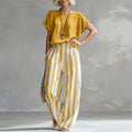 Women’s Two Piece Linen Set Relaxed Wide Leg Pants and Short Sleeve Top 0