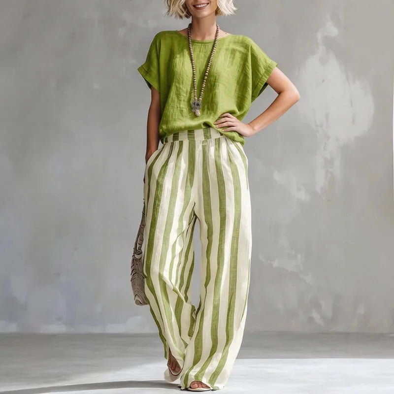 Women’s Two Piece Linen Set Relaxed Wide Leg Pants and Short Sleeve Top 5