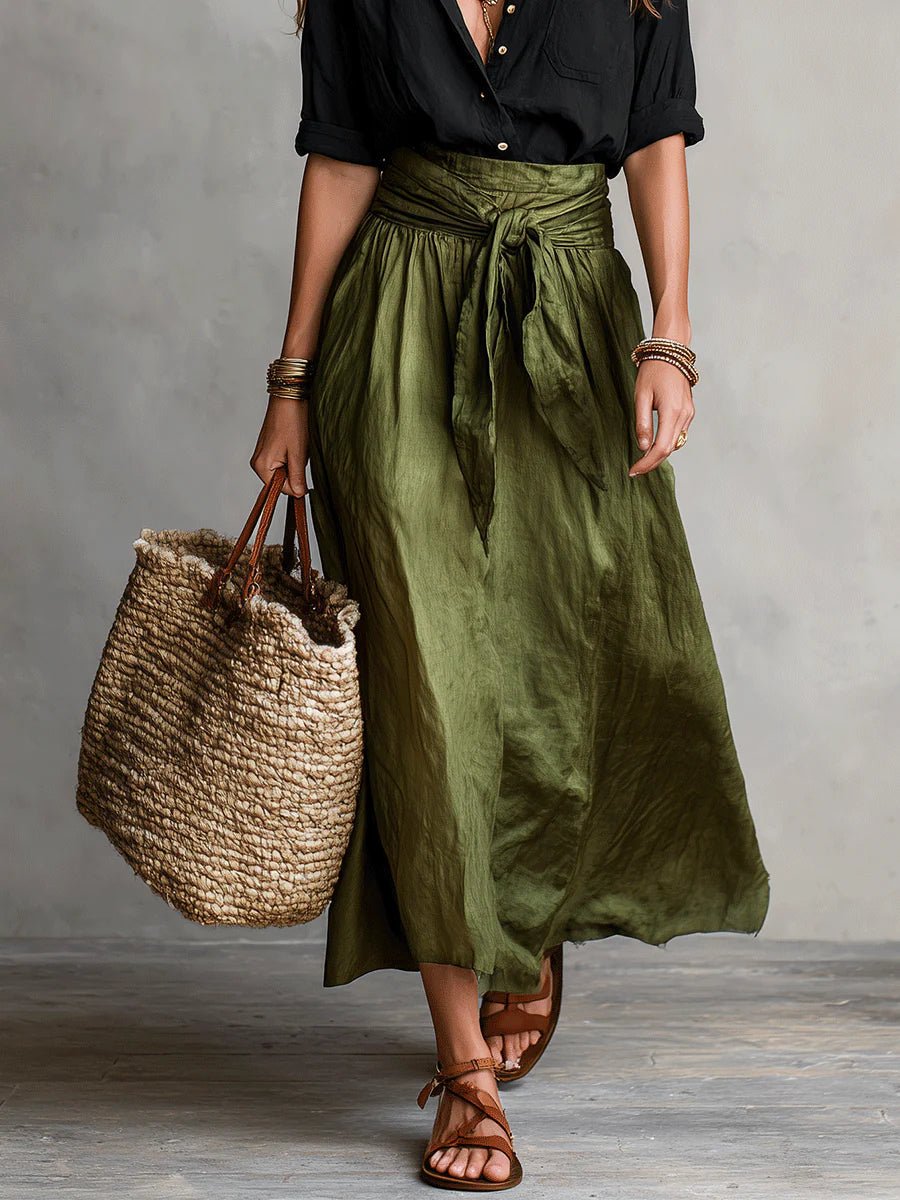 Women’s Two Piece Set Button Down Shirt High Waist Midi Skirt 4
